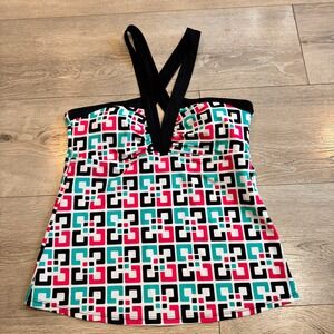 Sonoma Tankini Swim Top Medium 8 Geometric Print Swimsuit Criss‎ Cross Straps